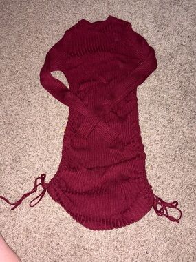 Ribbed Knit Burgundy Long Sleeve Sweater Dress
